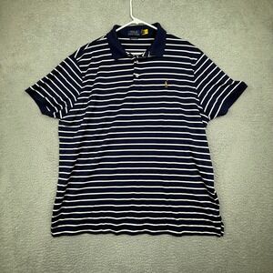 Polo Ralph Lauren Custom Slim‎ Fit Navy White Striped Polo Shirt Mens XXL